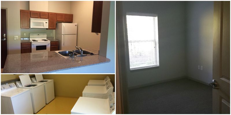 Every resident is given a 626-square-foot apartment with a bathroom and fully equipped kitchen. Every floor also has four washers and dryers.